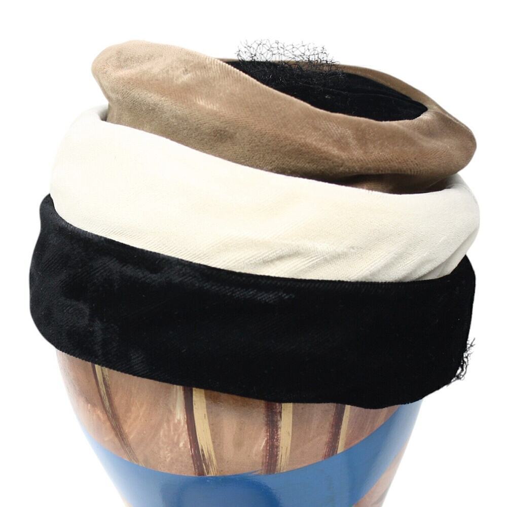 Vintage Cocktail Hat Layered Look in Brown and Black Velvet Union Tag - Hey Viv - Picture 3 of 7
